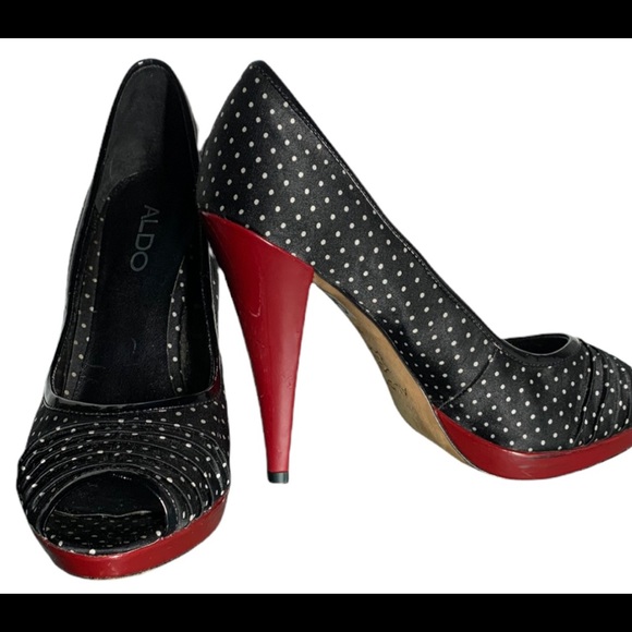 Aldo blAck and white polka dot open toe shoes - Picture 2 of 12